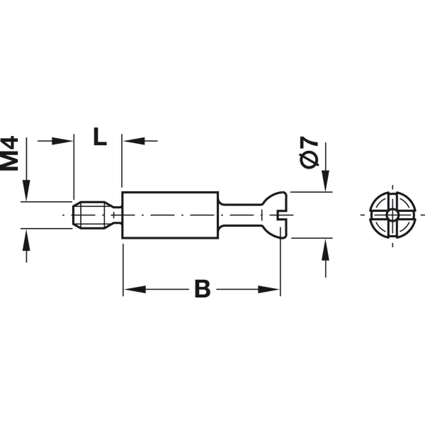 Connecting bolt Minifix S100, B34mm with M4 thread