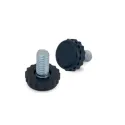 Adjustment feet with fixed stem and knurled Ø16mm flat base, M6x21mm, H27mm, white