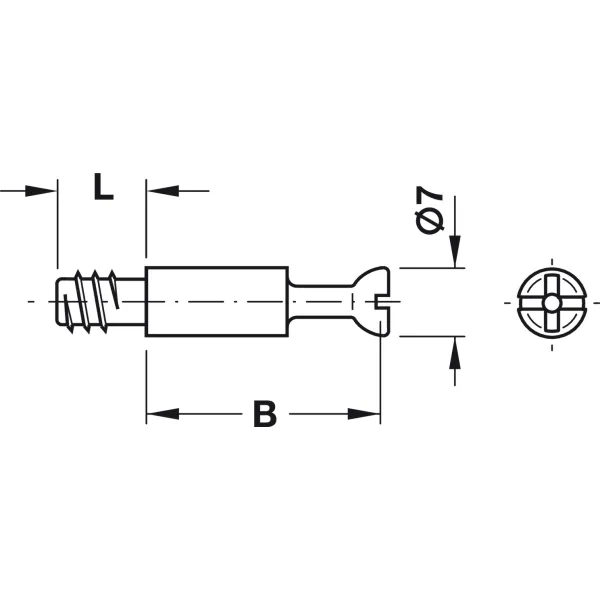 Connecting bolt, S100, standard, Minifix system, for Ø5mm drill hole