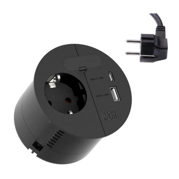 Rozečių blokas LOOP IN CHARGE 1xCEE7/3+1xUSB A/C 22W, 1 laidui, juodas, laidas L2000