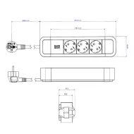 3-way power strip PRIMO 2, 3xCEE7/3, with supply cable L2000mm