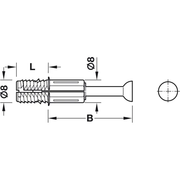 Spreading bolt, Häfele Minifix® C100, for drill hole Ø8mm