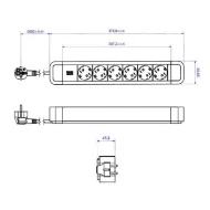 6-way power strip PRIMO 2, 6xCEE7/3, with supply cable L2000mm