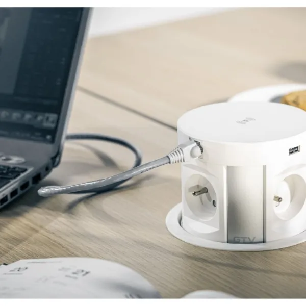 RB COMFORT PLUS 4xSchuko, dvigubas USB-A kroviklis, 2xRJ45, bevielis kroviklis, juodas