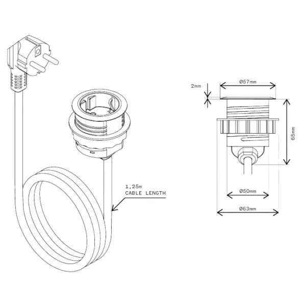 Power distributing unit POWER DOT 1x220V, cable L1500mm, white
