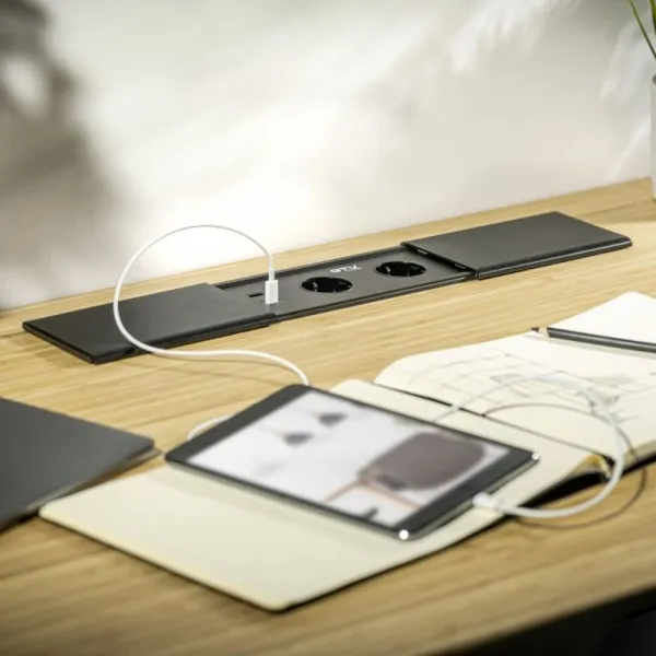 Rozečių blokas PRESTINO 2xSchuko, USB-A+C kroviklis, 1xRJ45, 1xHDMI, juoda