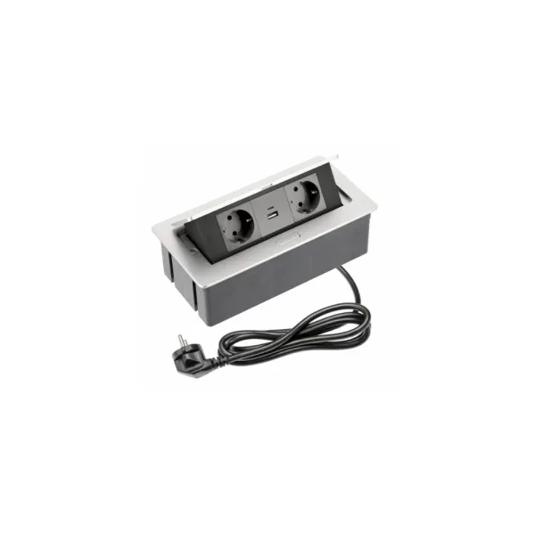 Rozečių blokas SOFT 2xschuko, dvigubas USB kroviklis, aliuminis, laidas L1500