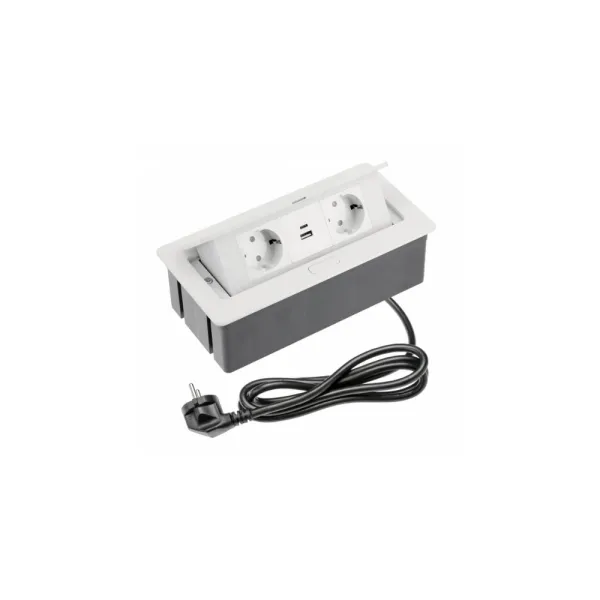 Rozečių blokas SOFT 2xschuko, dvigubas USB kroviklis, aliuminis, laidas L1500