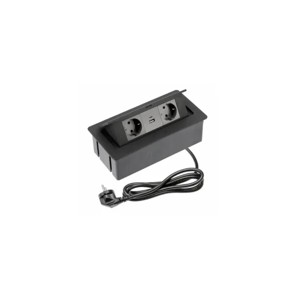 Rozečių blokas SOFT 2xschuko, dvigubas USB kroviklis, aliuminis, laidas L1500