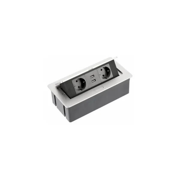 Rozečių blokas SOFT 2xschuko, dvigubas USB kroviklis, aliuminis, laidas L1500