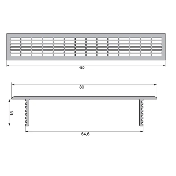 Ventilation grill aluminum 80x480mm black