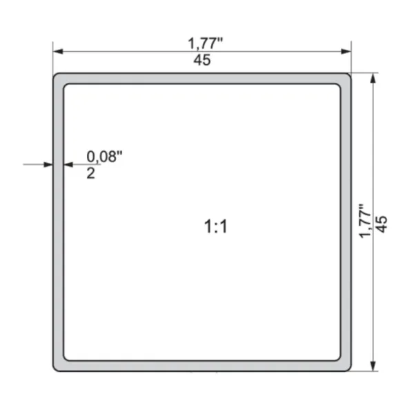Profile aluminum 45x45x2mm L3500mm
