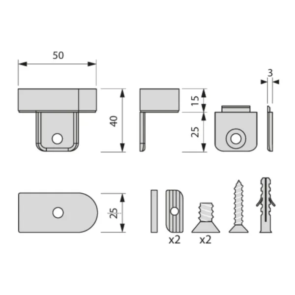 Ceiling fixing for Stili Ellipse vertical profile A, black