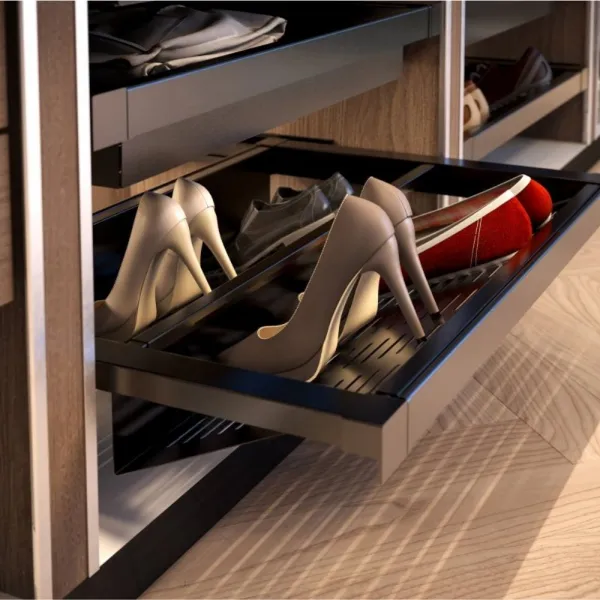 Metal drawer for shoes W600mm with soft closing, gray anthracite