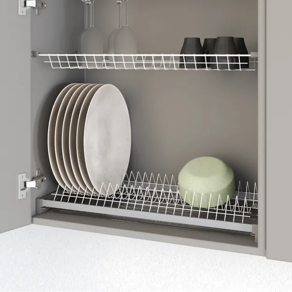 Dish rack with aluminum frame and tray W500mm white