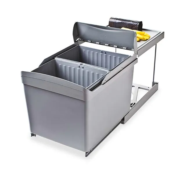 Pull-out wastebin, double, W500mm, quartz grey/light grey