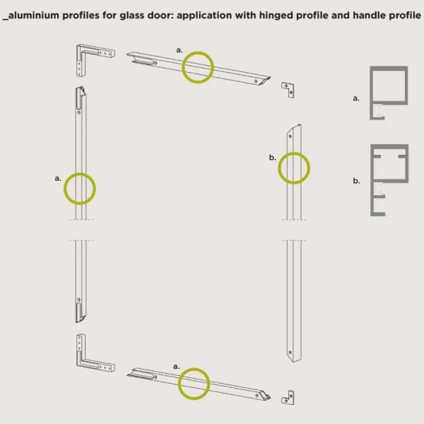 Frame with handle from P-M165 and P-M165/1 profiles with MODUS hinges