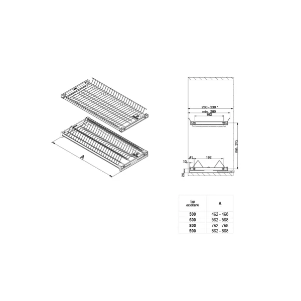 Dish rack with aluminum frame W900mm white