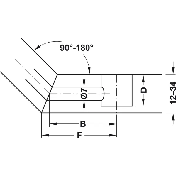 Mitre-joint connector, with joint, for installation on one side, M6 thread