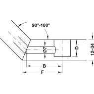 Mitre-joint connector, with joint, for installation on one side, M6 thread