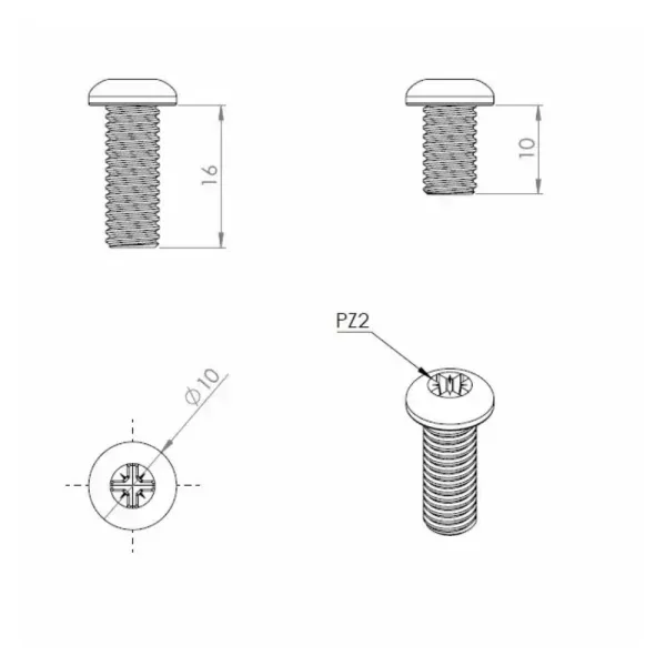 Screws set, for fixing cap "Easy" M6x10mm & M6x16mm, stainless steel, black