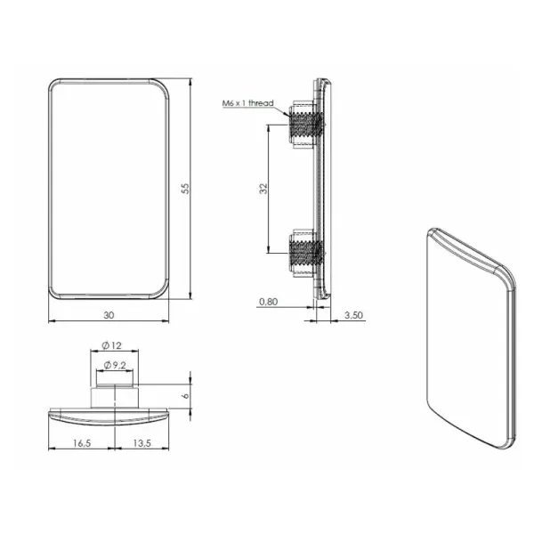 Front cover "Easy" for glass door fixing, 55x30mm, zamak, black