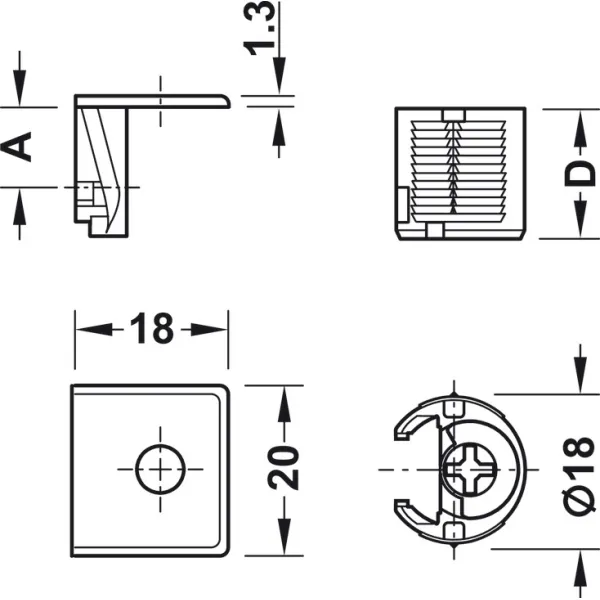 Cabinet connector, Tab 18, with tensioner