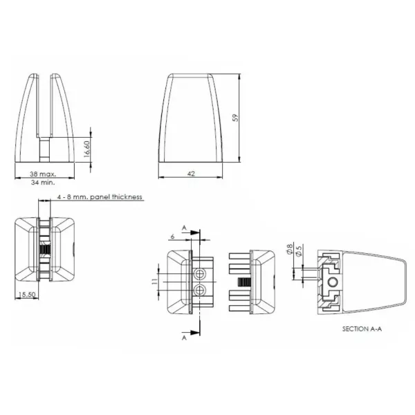 Partition panel clamp TOP FIX 4-8mm matt chrome