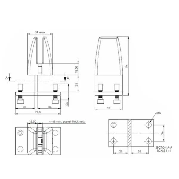 Partition panel clamp BACK TO BACK 4-8mm black