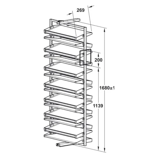 Pull out shoe rack, rotating 180°, for up to 50 pairs of shoes