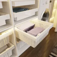 Drawer with rattan basket W700mm with soft closing, white