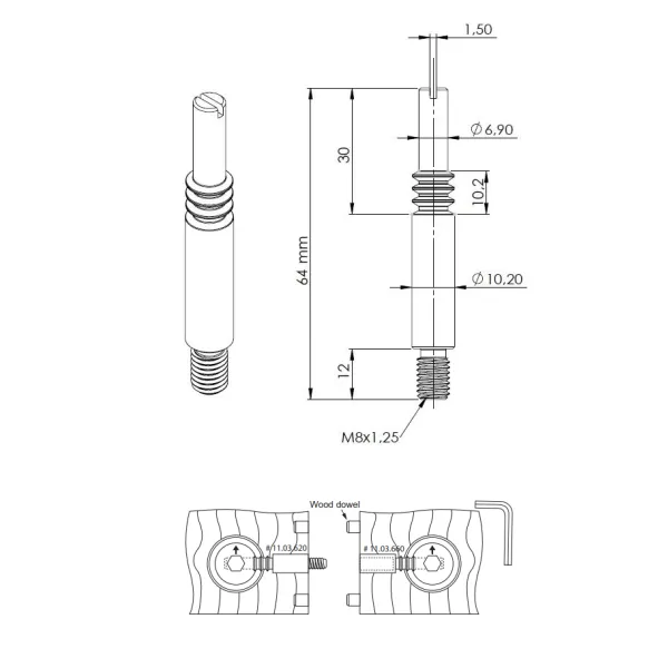 Sąvarža L64mm, Ø11mm, L52mm, + M8 L12mm, FUERTE