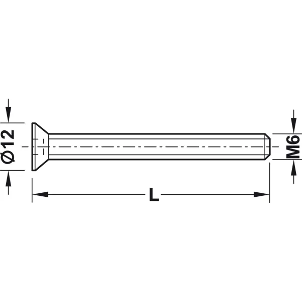 Threaded screw, M6 countersunk head screw, steel, with SW4 hexagon socket, without tip