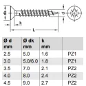 Chipboard screw, Hospa, countersunk head, PZ, fully threaded, 1000 pcs