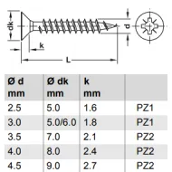 Chipboard screw, Hospa, countersunk head, PZ, fully threaded, 1000 pcs