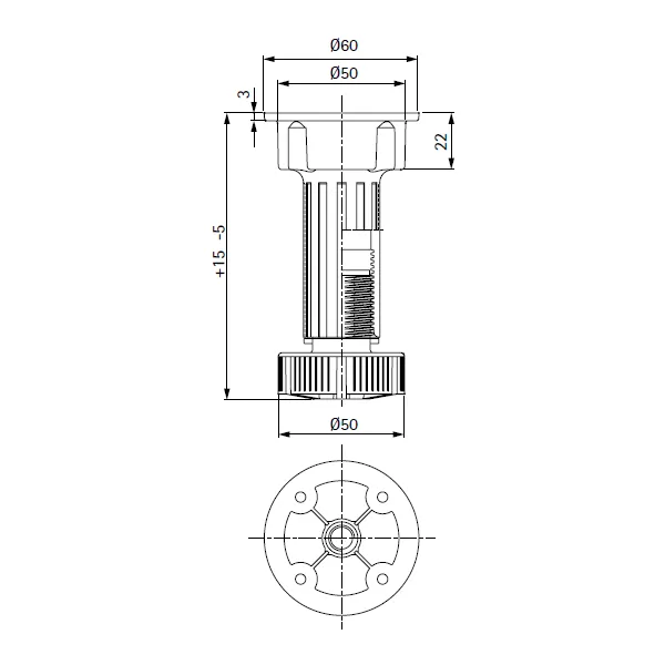 Kojelė reguliuojama su galvute H150mm, plastikinė