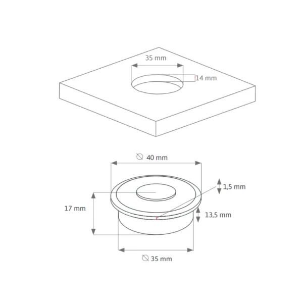 Jungiklis bevielis įfrezuojamas Mini35 PushPower Ø40mm, juoda S