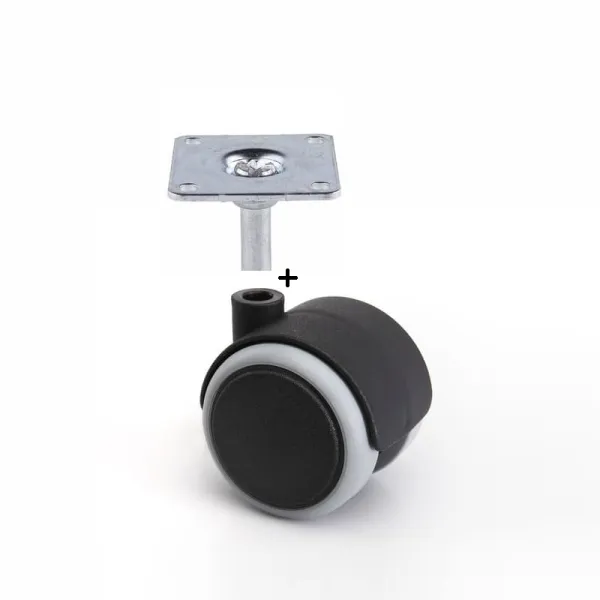 Furniture castor with mounting plate Ø50mm H70mm with rubber, gray/black