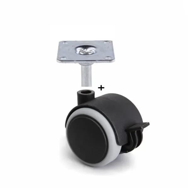 Ratukas su plokštele Ø50mm, H70mm, ir stabdžiu gumuotas pilka/juoda