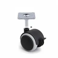 Ratukas su plokštele Ø50mm, H70mm, ir stabdžiu gumuotas pilka/juoda