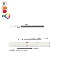 Juosta COB LED 2M8C, 24V, 8mm, monochromatinė, 10W/m, šilta balta šviesa 3000K, 20m
