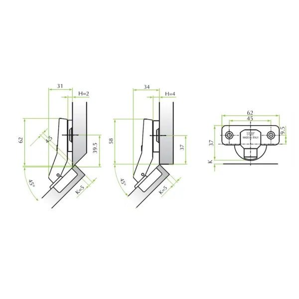 Hinge 35° 45°/18mm