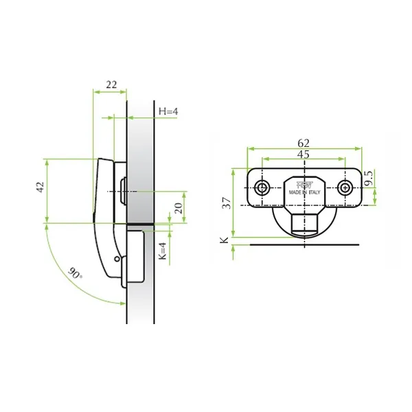 Hinge 35° 90°/18mm single plane