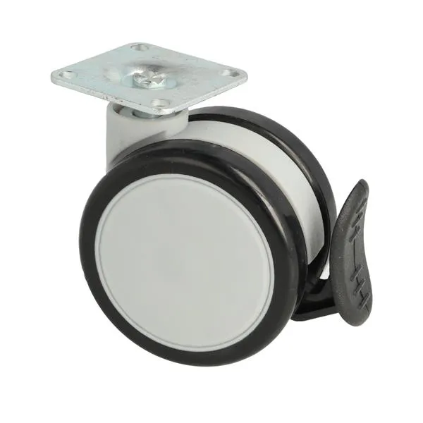 Furniture castor with mounting plate Ø65mm H78mm with brake