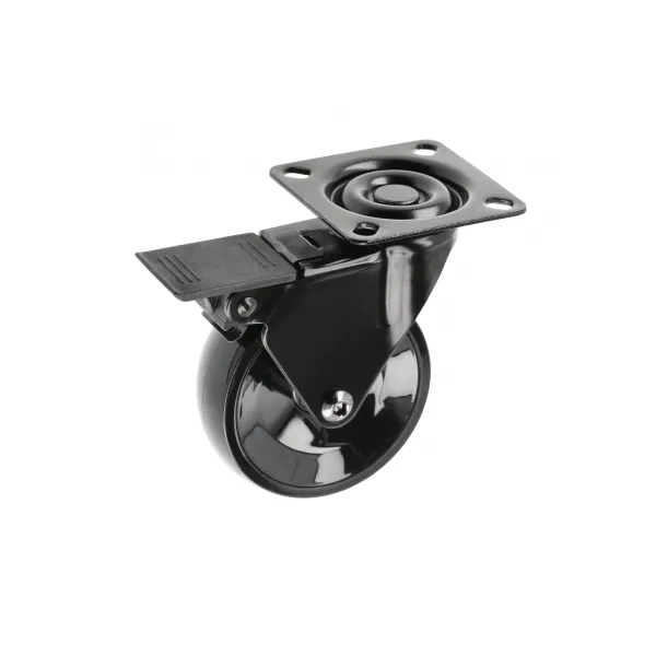 Furniture castor with mounting plate Ø75mm H64mm with brake black