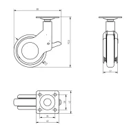 Furniture castor STRADA, Ø60mm, black, with brake