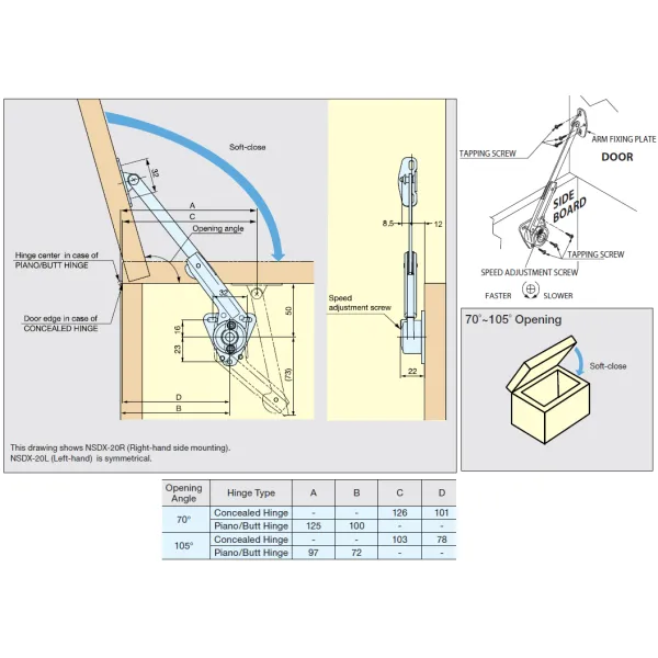 Door lifting mechanism NSDX20 right