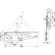 Corner bench hinge, for wooden seat panels, with spring