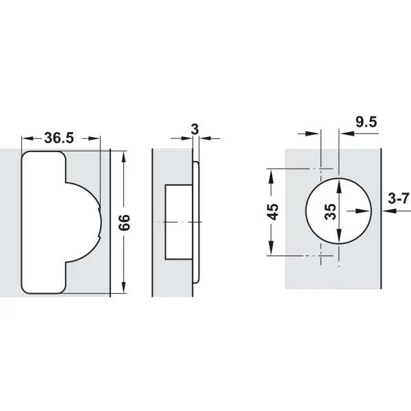 Concealed hinge, Häfele Metalla SM, 110°, half overlay mounting/twin mounting