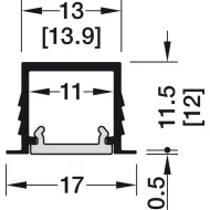 Profile for recess mounting, Häfele Loox5 profile 1103 for 8mm LED strip lights